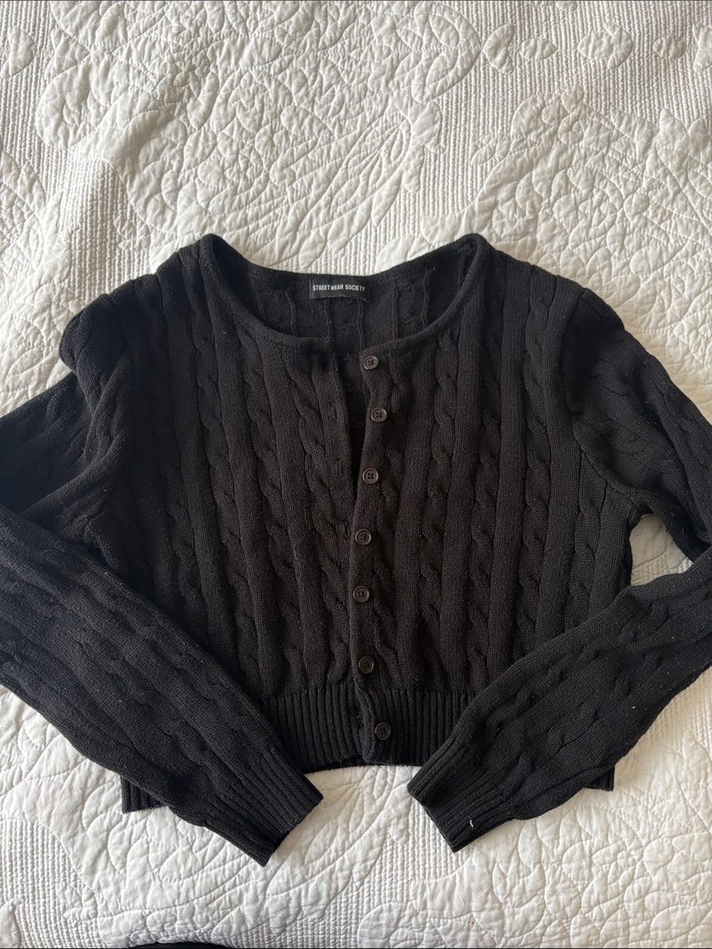 Streetwear Society Black Cable-Knit Button Cardigan